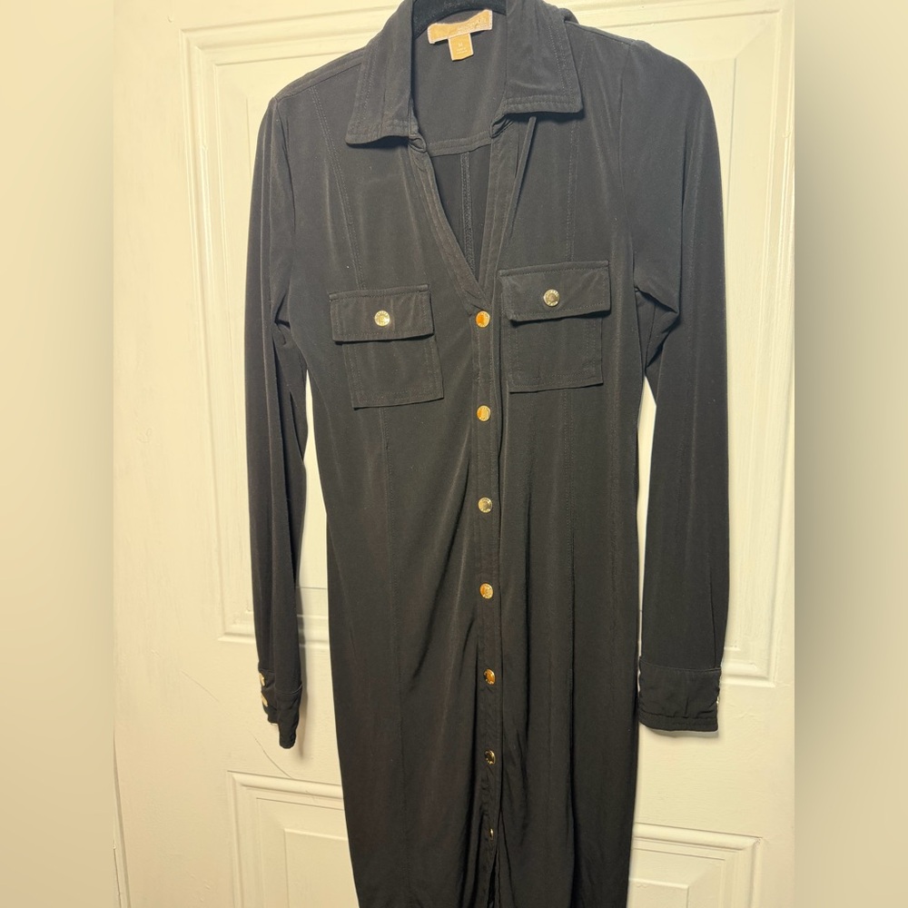 MICHAEL Michael Kors Black Collared Shirt Dress